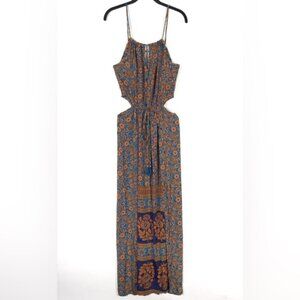 NWT RAGA Maxi Dress Floral Side Cut Out Elastic Waist Tassels Straps R1743 SMALL